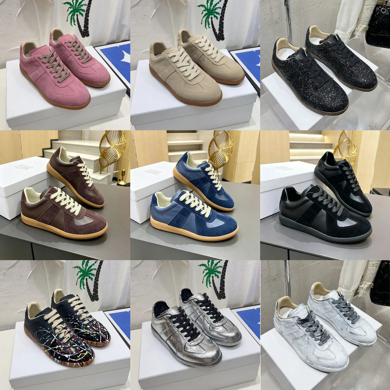 With Box Designer Shoes Margielalies Gats German Army Trainer Replicate Suede MM6Mens Women Sneakers paint splatters Casual Shoes Grey White Black C