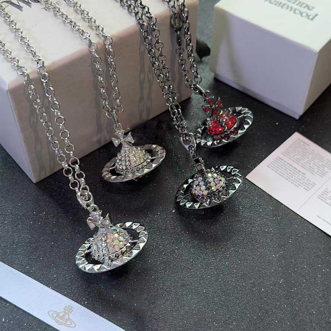 necklace Mayfair Full Diamond Studded Rivet Super Cool Necklace Large 3D Saturn Punk Sweater Chain for Men and Women