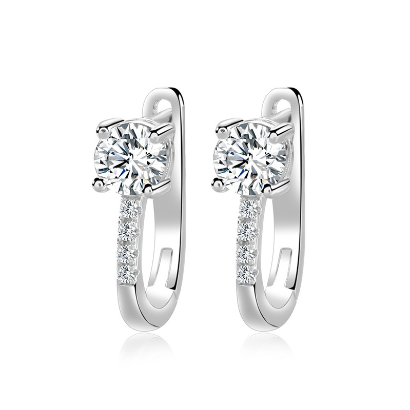 S925 Sterling Silver Hoop Earrings with Moissanite Stones for Women | 1 Carat Cubic Zirconia Studs
