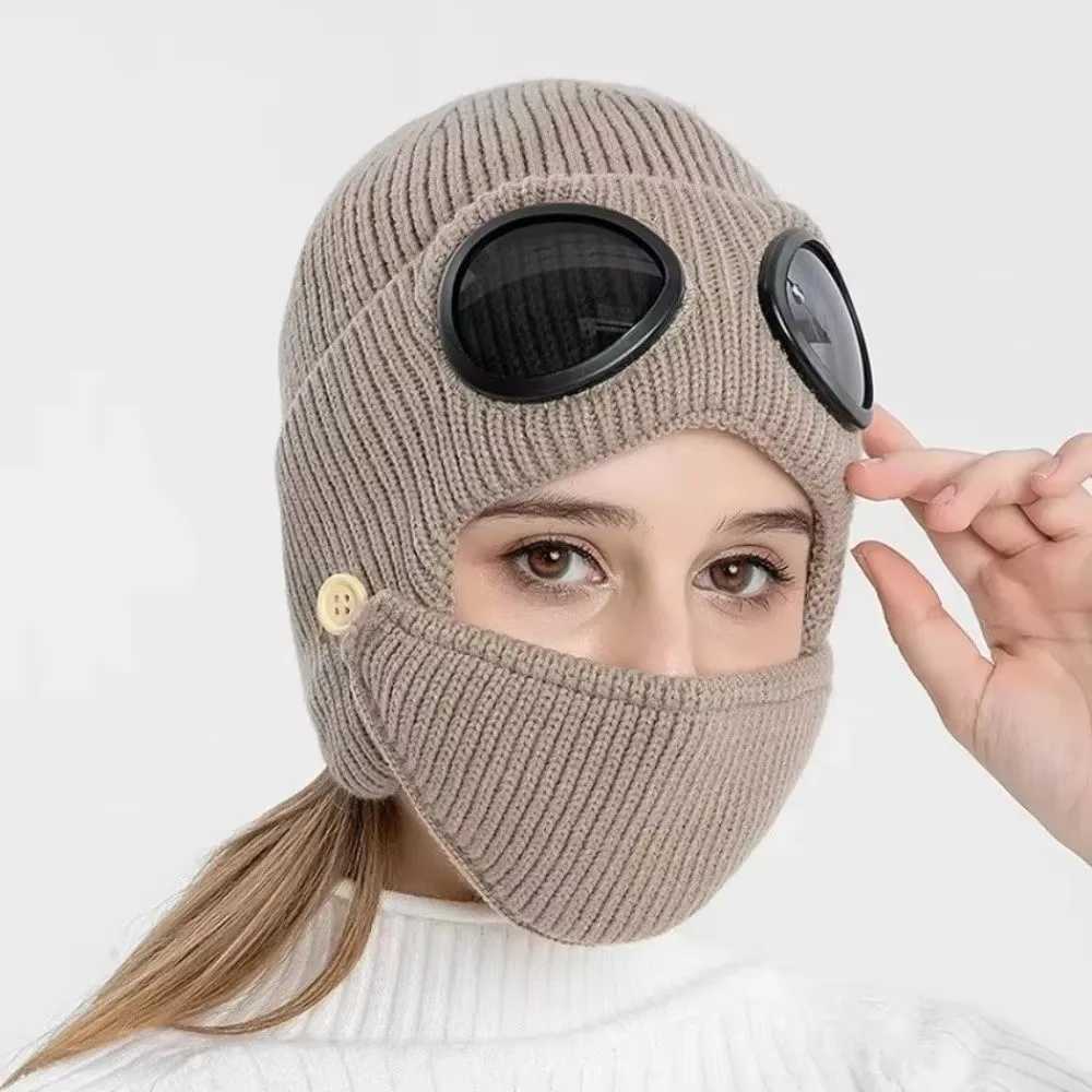 Classic Flee Lined Flee Lined Hat Woolen With Mask Knitted Winter Hat Knitted Earmuffs Warm Hat With Mask Outdoor Wear S261017HR9A