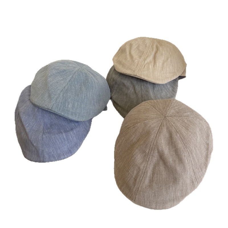 Retro linen gray forward cap for women summer casual versatile fashion baseball cap faceslimming artistic beret hat
