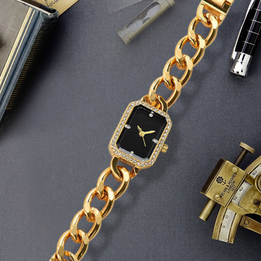 rtz Trade Small Square Women's Diamond Inlay, Elegant Quartz Watch With Simple And Fashionable Smooth Face Bracelet Ladies ljh654