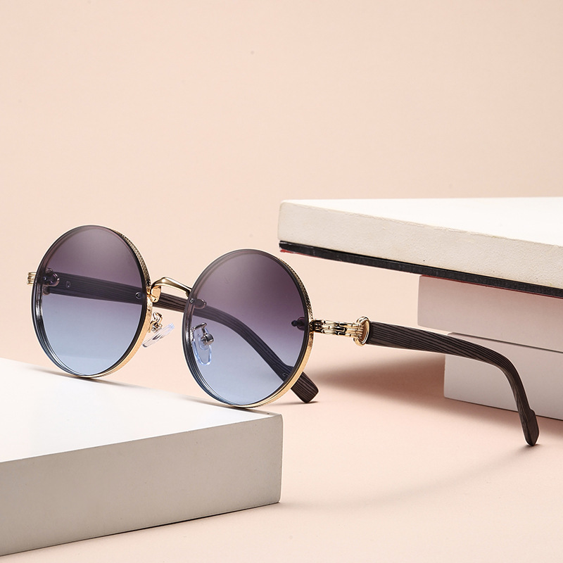American Classic Metal Round Frame Personality Trend High-End Street Style Driving Anti-Glare Sunglasses Universal Laotie