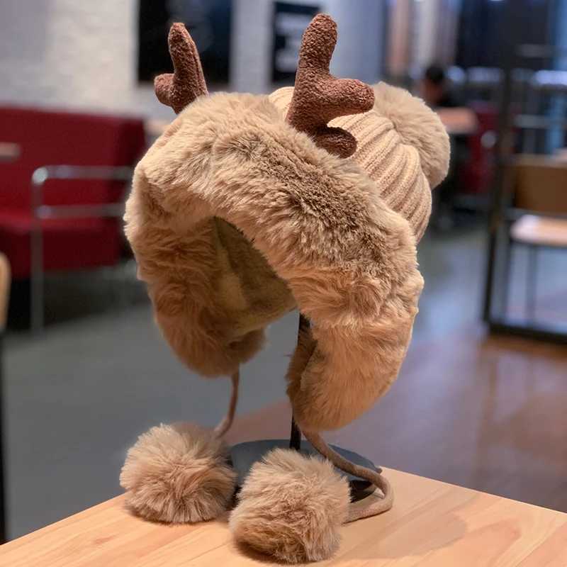 Trapper Hats Winter Hat Ladies Antlers Faux Fur Pullover Hats Fashion Wild Christmas Cap Spring and Autumn Cold Protection Warm Cycling CapsT261017