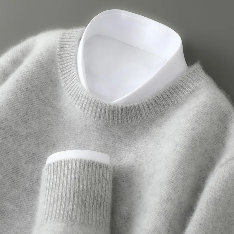 100% Australian Wool Knitted Men's O-Neck Sweater Casual Business Spring and Autumn Men's Long-Sleeved Pullover Sweater 261015
