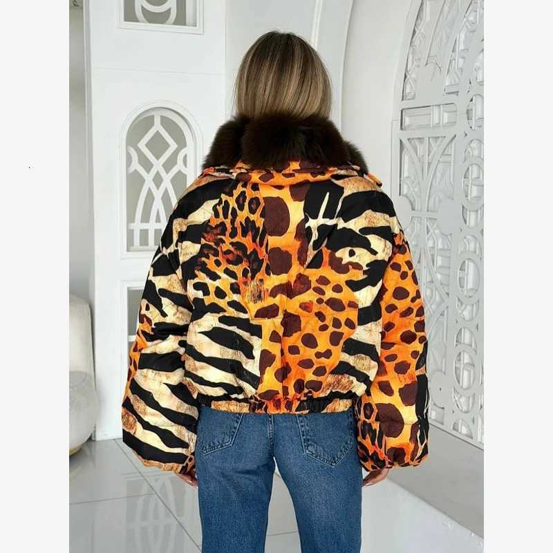 Women's Down Parkas Women Zebra Print Puffer Jacket Fur Collar Button Down Warm Coat Fall Winter Party Club Streetwear Trendy Cozy Daily Outerw