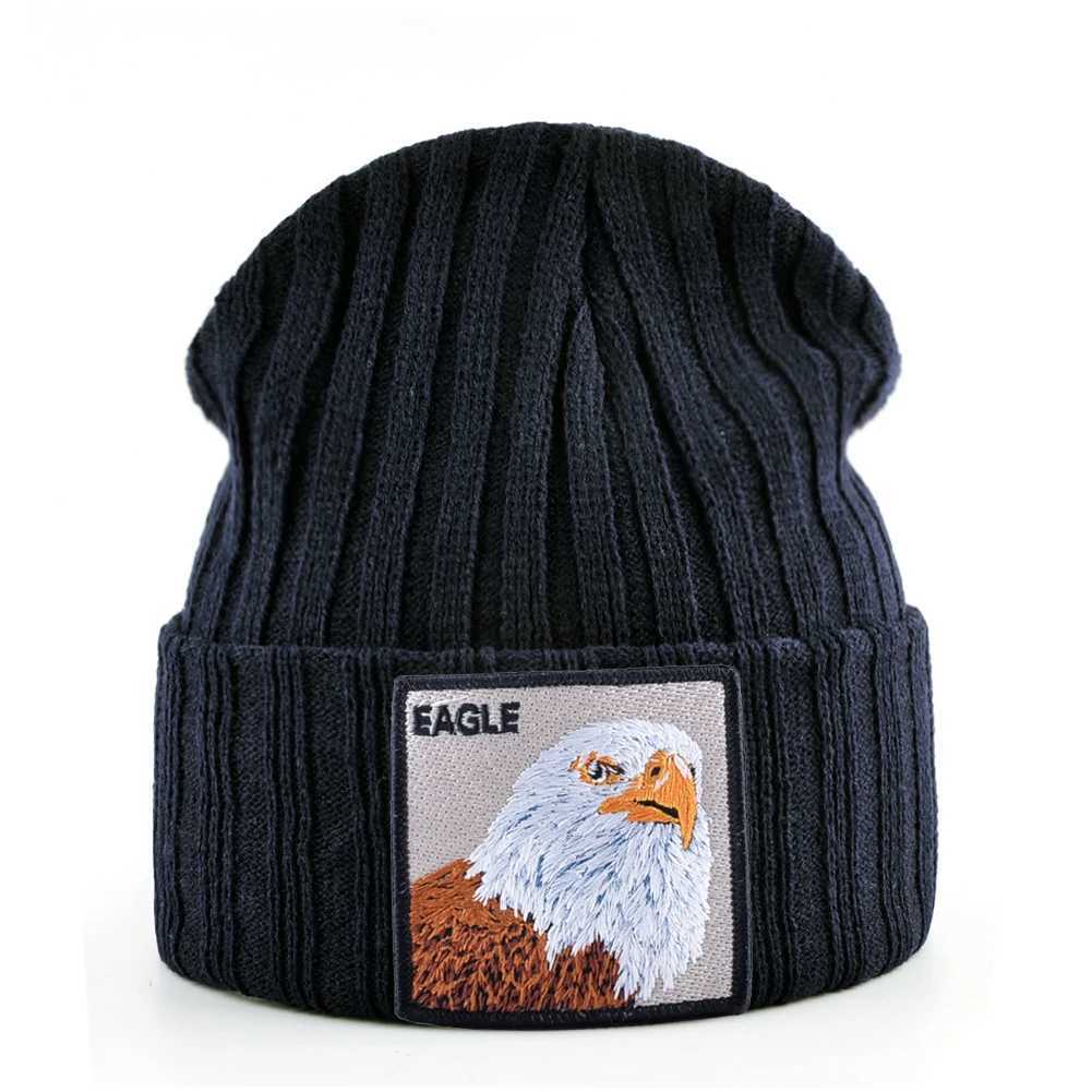 Beanie/Skull Caps Solid Winter Beanie Hat Men Women Fashion Knitted Skullies Beanies With Eagle Patch Fashion Streetwear Gorras Hip Hop Bonnet CapT2