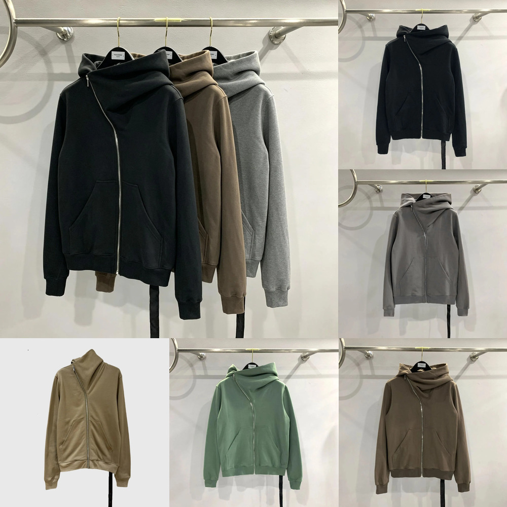 2026 RO Brand Rick Owen Womens Hoodie SUBHUMAN Wizard Hat Ribbed Black Zipper Cotton Solid Color European American Hip Hop Rock Slim Fit Sweatshirt