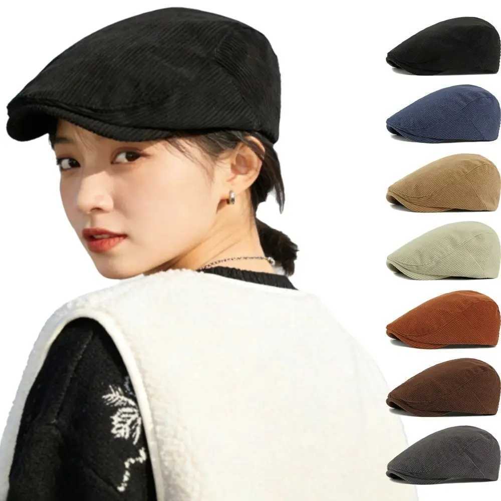 Corduroy Trendy Solid Color Beret Hat Big Size Adjustable Newsboy Hat Vintage Style Ivy Cap Autumn Winter M261016