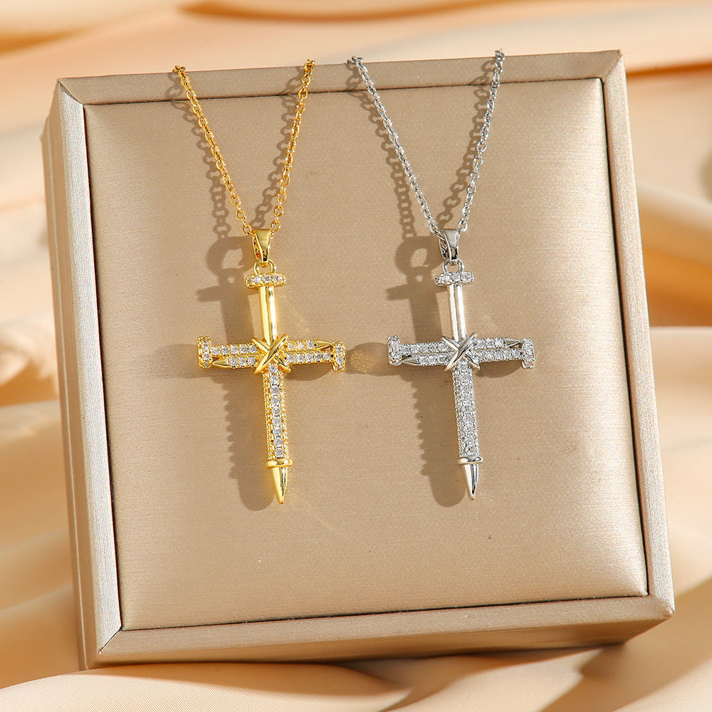 crossborder diamondstudded cross necklace for women european american zircon pendant simple and versatile collarbone chain