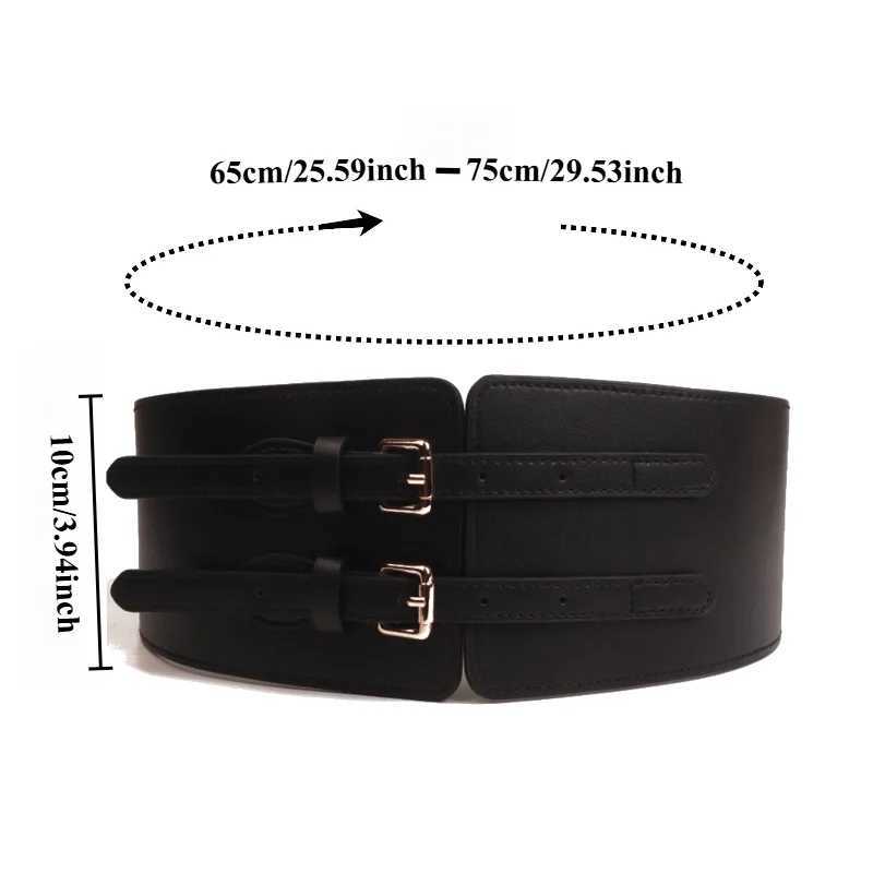 Retro-Style Womens PU Leather Fashionable Waist Belt with Double-Row BuckleStrety Wide Belt for Shirts Dresses and ts M261016