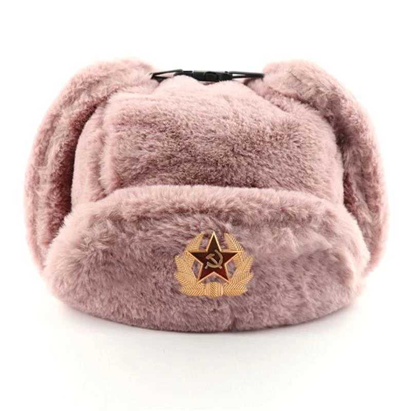 Trapper Hats CCCP Soviet Badge Ushanka Winter Bomber Hat Men Women Faux Rabbit Fur Earflap Snow Cap Army Pilot Trapper Trooper StyleT261017