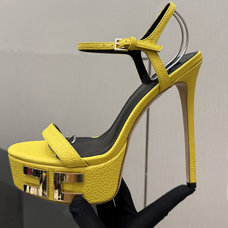 Fashion Show New 140mm Ultra High Heels Women's Thick Bottom Sandals Luxury Designer Metal Buckle Decoration Sexy Evening Dress Shoes factory f