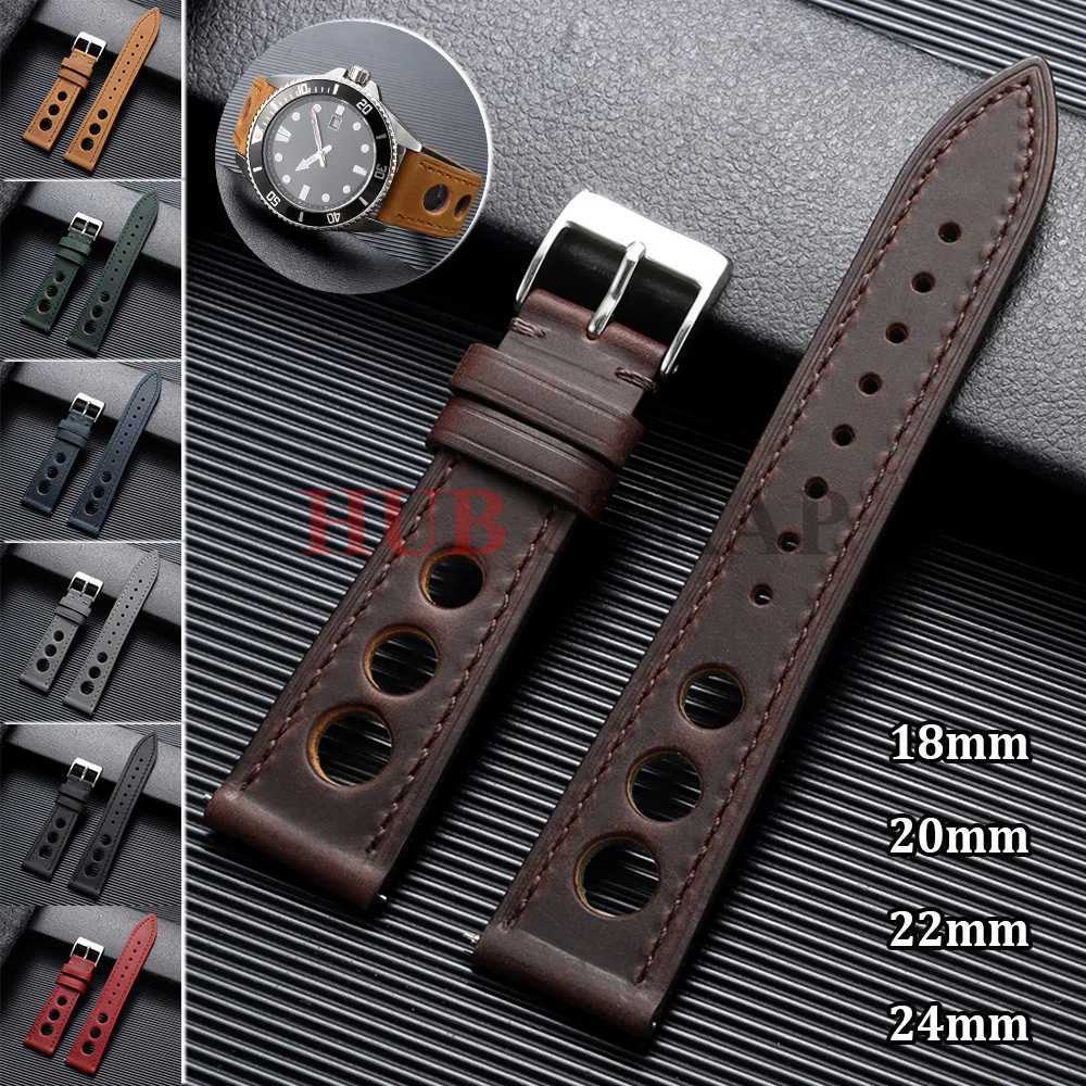 Genuine Leather Watch Band 18mm 20mm 22mm 24mm Men's Racing Calfskin Watch Strap Breathable Perforated Quick Release Bracelet Q261016