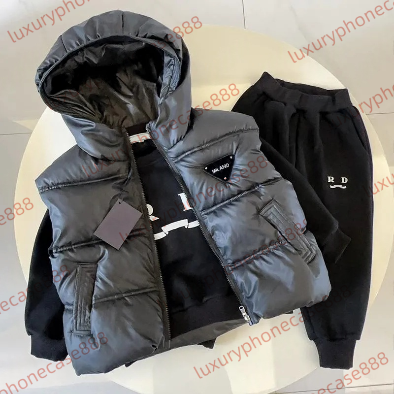 Kids Designer Clothes autumn and winter Thick Kid Jacket Clothing Sets Hoodie Pants 3-piece set kid Vest Down Coat High Quality Jackets Sweatshirts