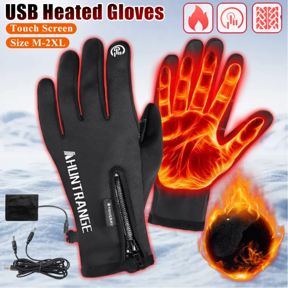 USB Heated Gloves Rechargeable Ski Eletric Thermal Heat Gloves Winter Warm Skiing Gloves for Snowboarding Mountaineering Riding 261016