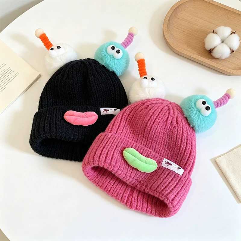 Beanie/Skull Caps Knitted Hat Women's Autumn Winter Cute Funny Knitted Hat Korean Style Man Beanie Hat Warm for Outdoor Sports Cycling Knit Hat