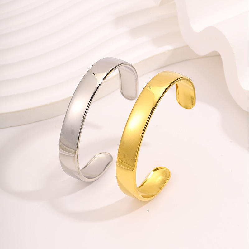 Stainless Steel Bracelet, Gold Color, Designed Mothers, Simple Open-Style, Wide Band, Titanium Steel, Popular For Cross-Border Sales, And Can Be Eng