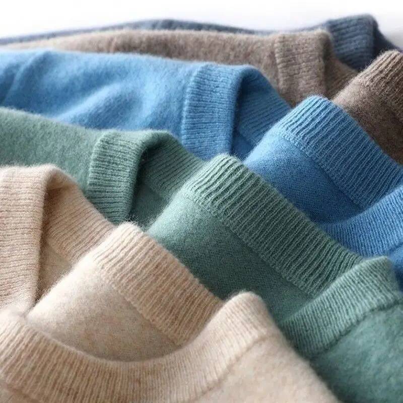 Super Soft Woolen Men's Loose Round Neck Sweater Solid Color Simple Warm Knitted Shirt Business Casual Underlay 26Y1017