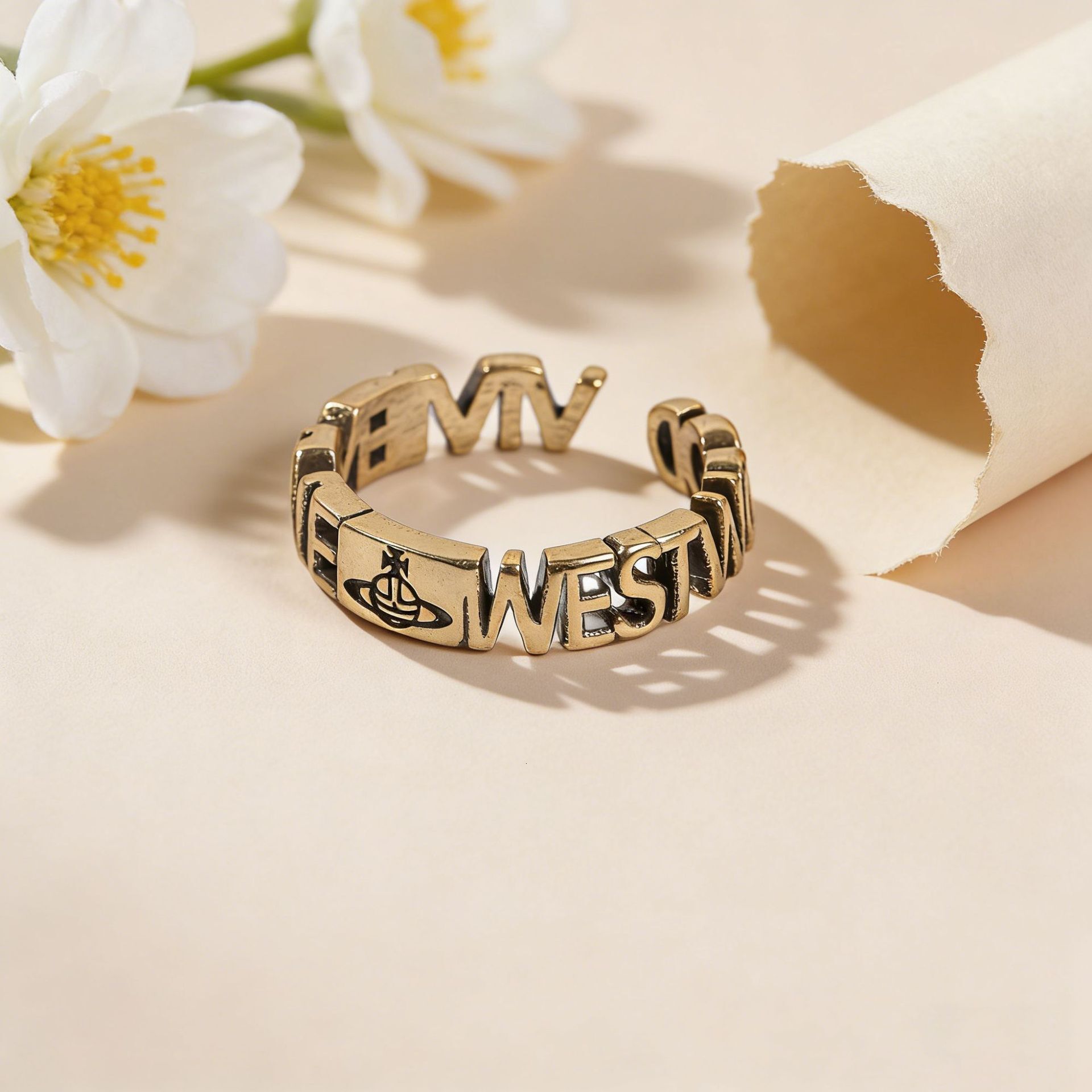 ring Xijia Queen Mother Hollow Letter Saturn Ring for Women, Light Luxury, Simple, Niche Design, Open Ring, Dropshipping Available