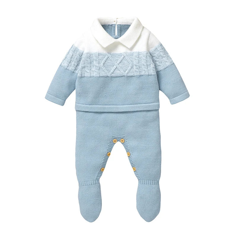 Soft Texture Winter Baby Boys Rompers 0-18M born Infant Fall Winter Turn-down Collar Long Sleeve Knit Bodysuit Jumpsuit 261015