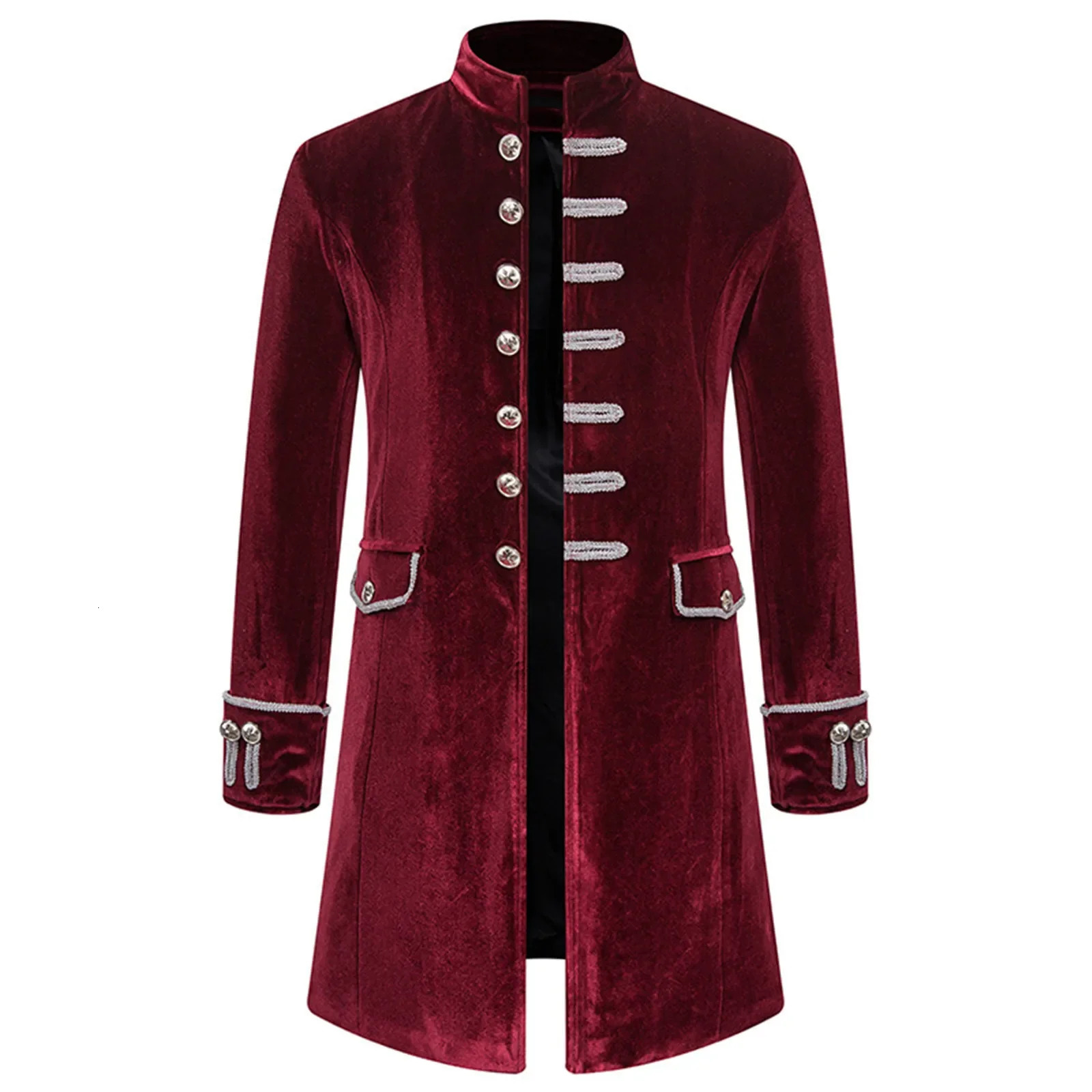 Men Steampunk Gothic Victorian Jacket Vintage Wine Red Velvet Tailcoat Medieval Frock Coat Uniform Party Costume Homme 261015