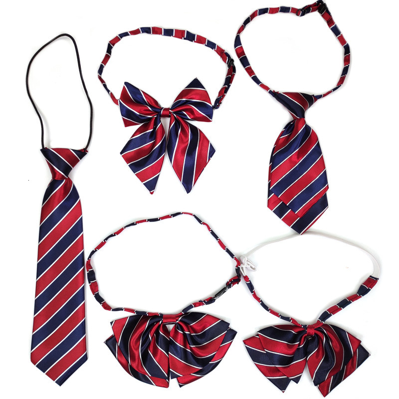 Student school uniform children's bow set, printed fabric polyester silk, burgundy and navy blue striped performance tie