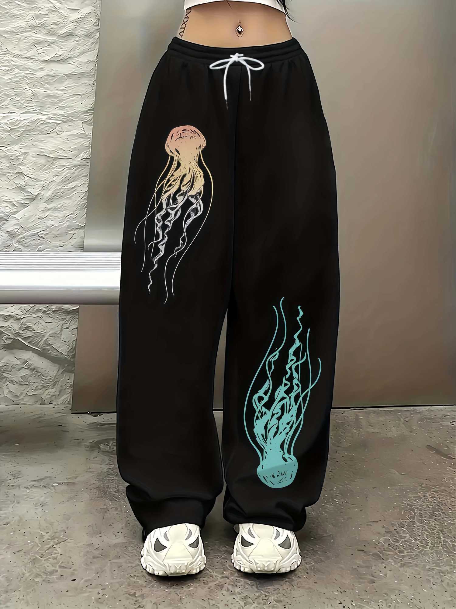 Y2K Jellyfish Printed Wide Leg Pants Japanese Street Style Men's and Women's Loose Casual Versatile Sports Pants S26101614I9