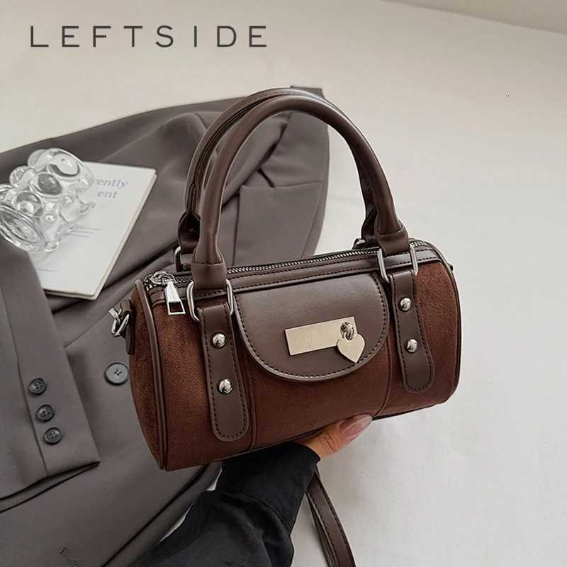 Shoulder Bags LEFTSIDE Vintage Small Faux Suede Shoulder Bags for Women Bucket Crossbody Bag 2025 Winter Designer Handbags and Purses H261016