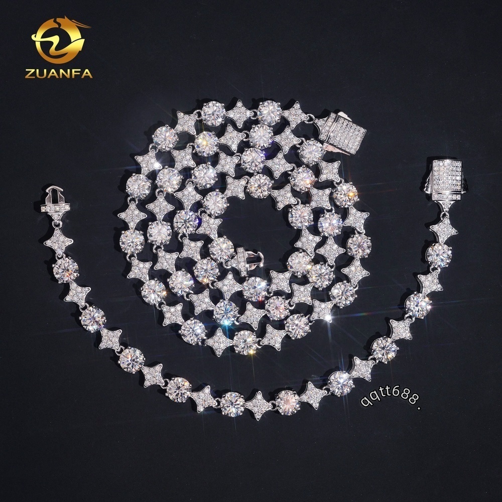 Iced Out 65mm Diamond Star Tennis Chain Bracelet Custom 925 Silver Hip Hop Men Jewelry D VVS Moissanite Link Chain Necklace
