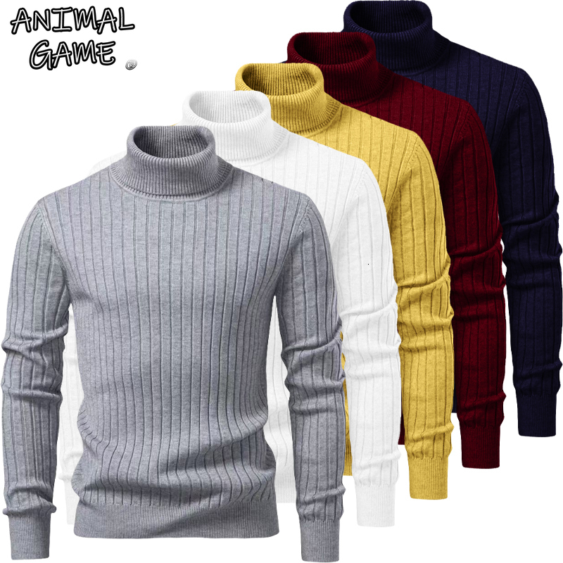 Animal Game Men's Cold Blouse Casual Sweaters Woolen Turtleneck Sweater Stripe Pullover Knitwear Warm Outdoor Jerseys Basic Tops 26Y1017