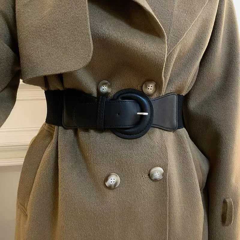 decorative belt with a Women's wool overt prtical Korean-style blk elastic waist ciner sweater and leather M261016
