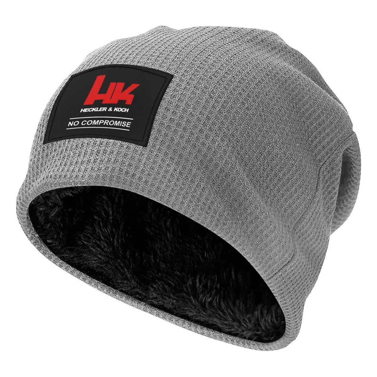 Beanie/Skull Caps Heckler Koch Hk Mg4 Gun Pistol Riffle Military Army Waffle Knit Fleece Lined Beanie with PU Leather Patch Warm Winter Soft CapT261