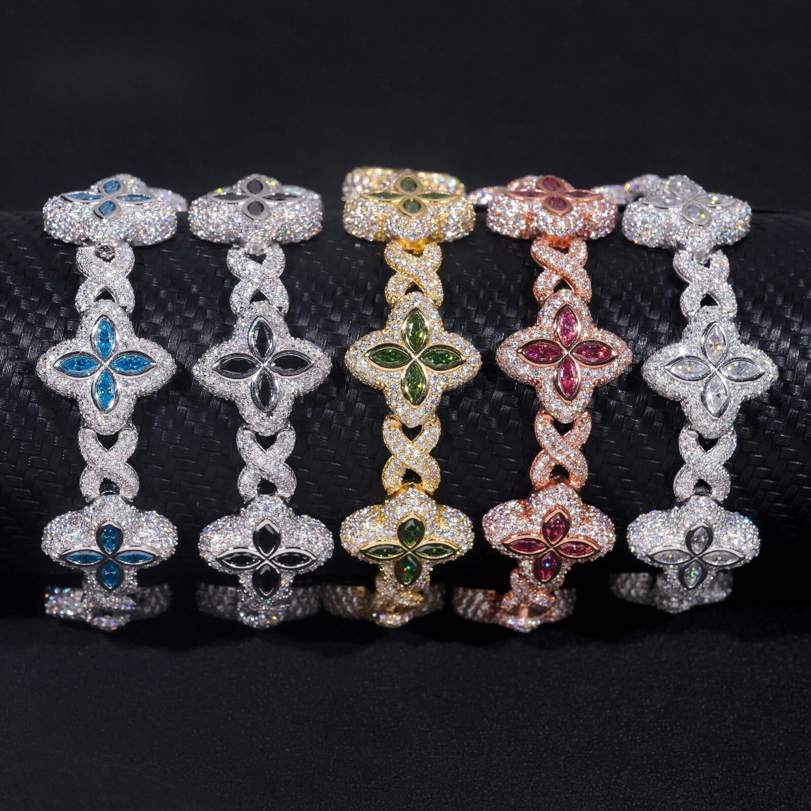 New Stocks Pass Diamond Tester Silver 925 Gold Plated Hip Hop Jewelry Custom Colored Moissanite Clover Cuban Bracelet