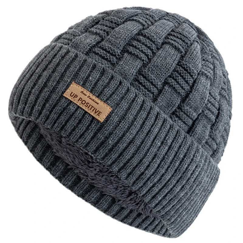 New Style Unisex UP POSITIVE Labal Winter Hats Outdoor Knitted Hats For Men Women Beanie Cap Plush Fur Lined Warm Sports Hats S261017EOZK