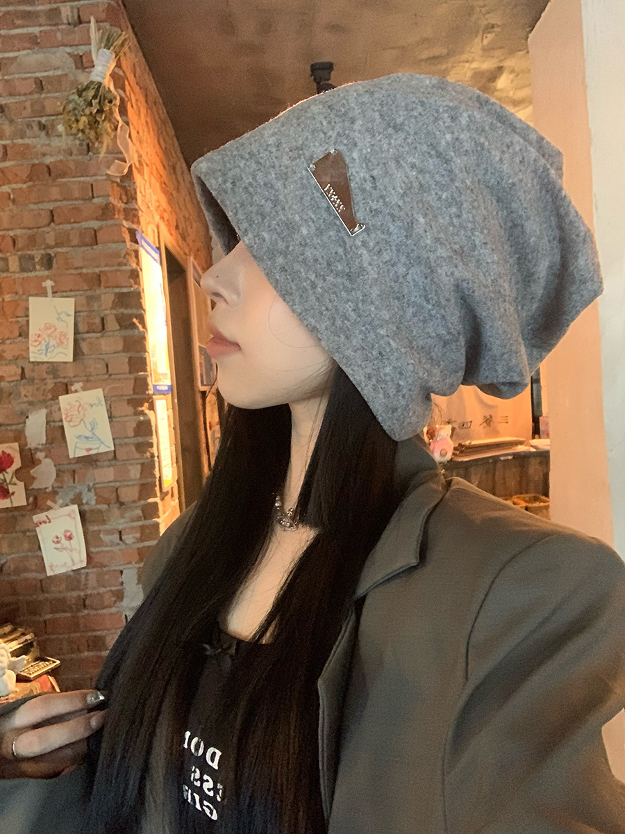 Lazy Style Large Head Circumference Slouchy Spring Japanese Fashion Pullover Cold Face Slimming Turban Hat for Women Autumn and Winter