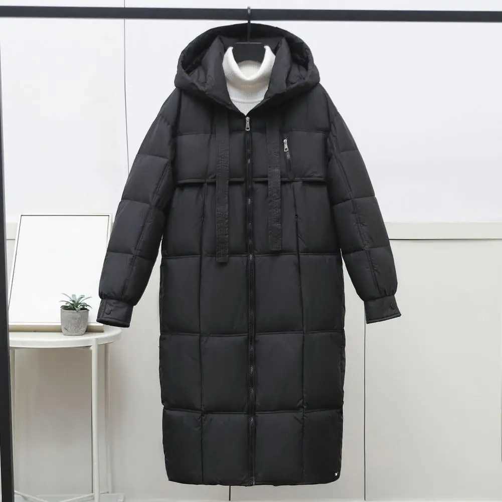 Women's Down Parkas Long Puffer Jacket For Women Winter Warm Hooded Coat With Zip Thickened Ladies Long Sleeve Down Coat With Pocket Women Oute