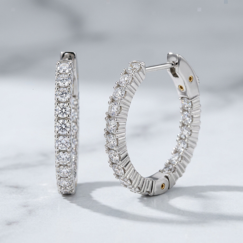 3.3CTW Round Cut Inside Out Hoop Earrings Lab Diamond 14K Solid Gold IGI Certified CVD/HPHT VVS DEF Color Gift Jewelry for Women