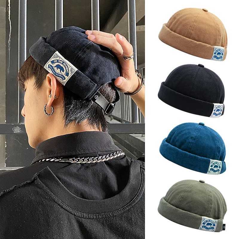 Beanie/Skull Caps Unisex Brimless Dome Melon Cap Spring Summer Cotton Landlord Beanie Hat Men Women JK Japanese Solid Color Hip Hop Docker HatsT2610