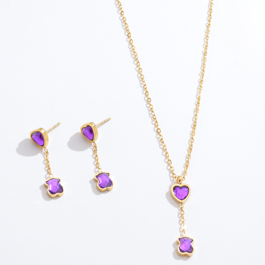 Mode Femmes Hommes Argent Or En Acier Inoxydable Span Bear Dessin Animé Animal Span Lettre Blanc Noir Violet Coeur Verre Chaîne Pendentif Collier