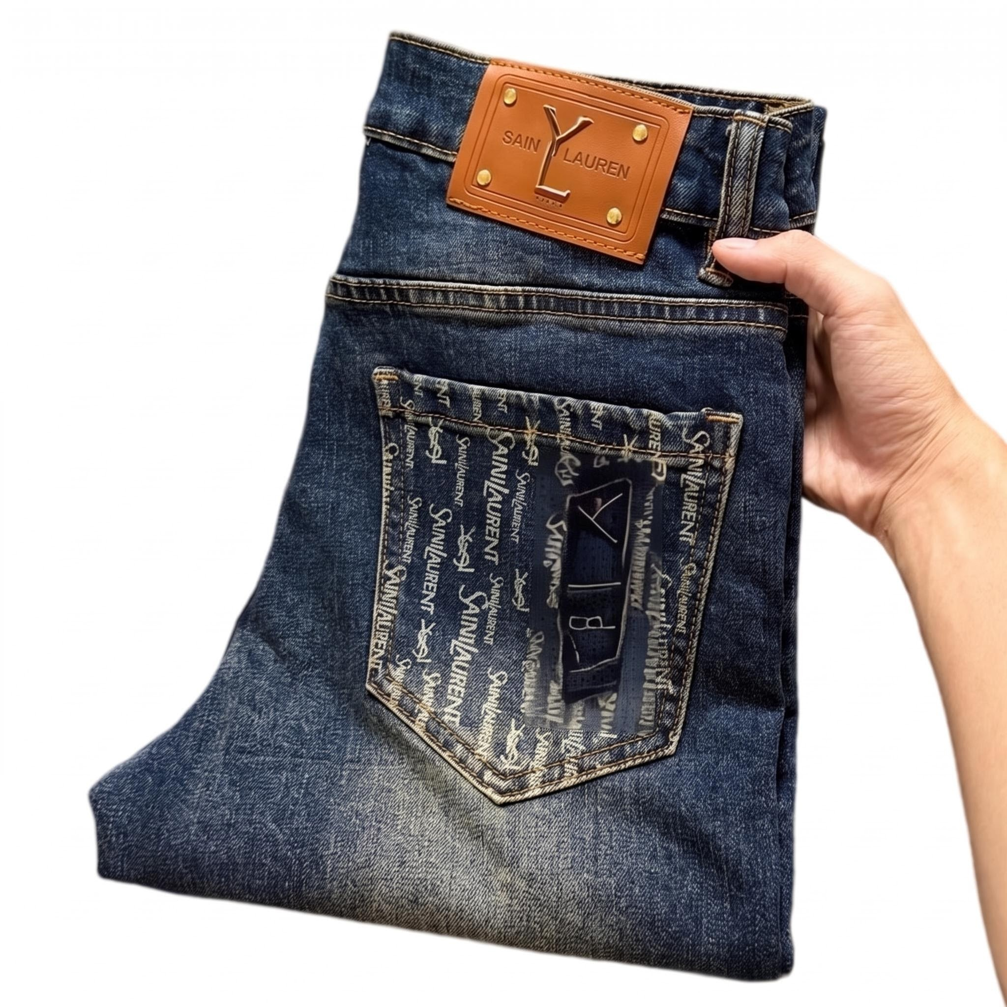 Men's Jeans Autumn Winter Men Slim Fit European American High-end Brand Small Straight Pants L809-909