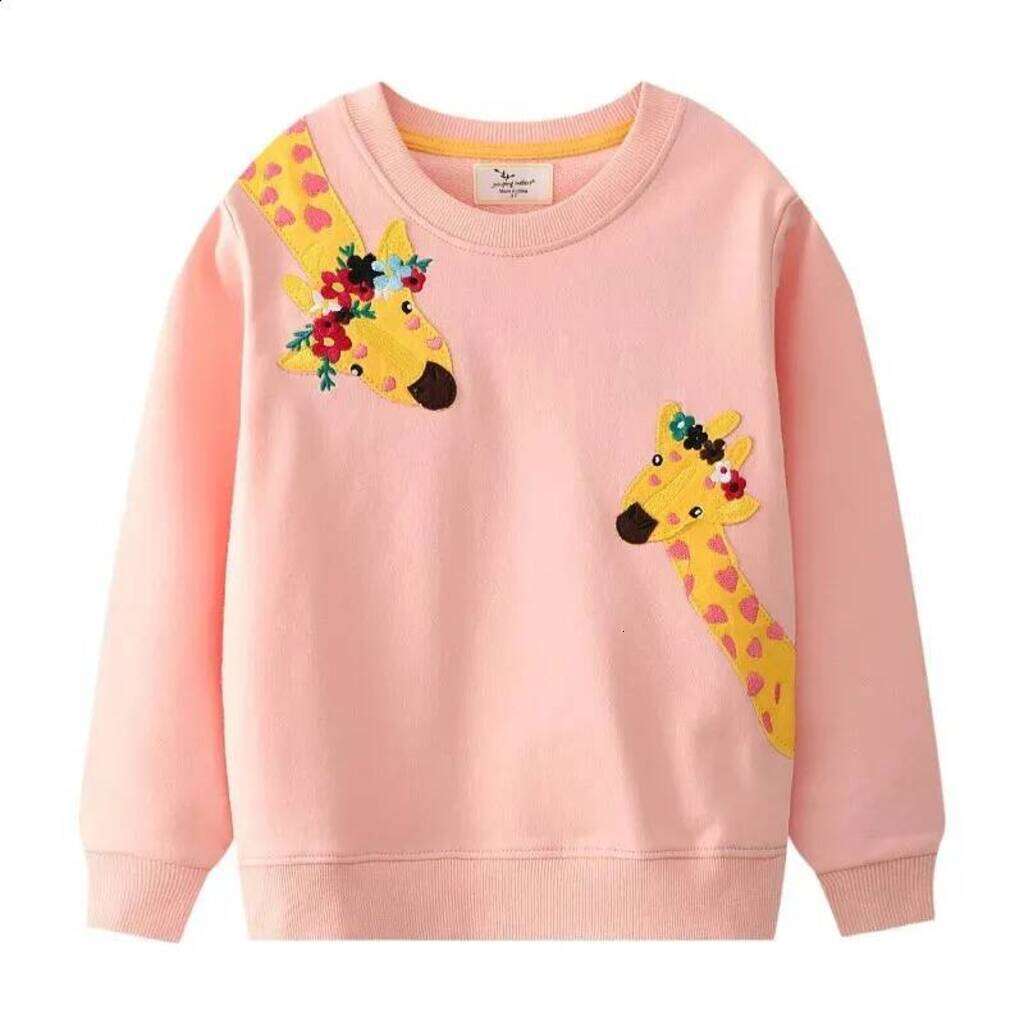 Girls Hoodie Jumping Meters Arrival Giraffe Applique Autumn Winter Childrens Girls Sweatshirts Cotton Baby Clothes Toddler Kids Hooded Crew pullover