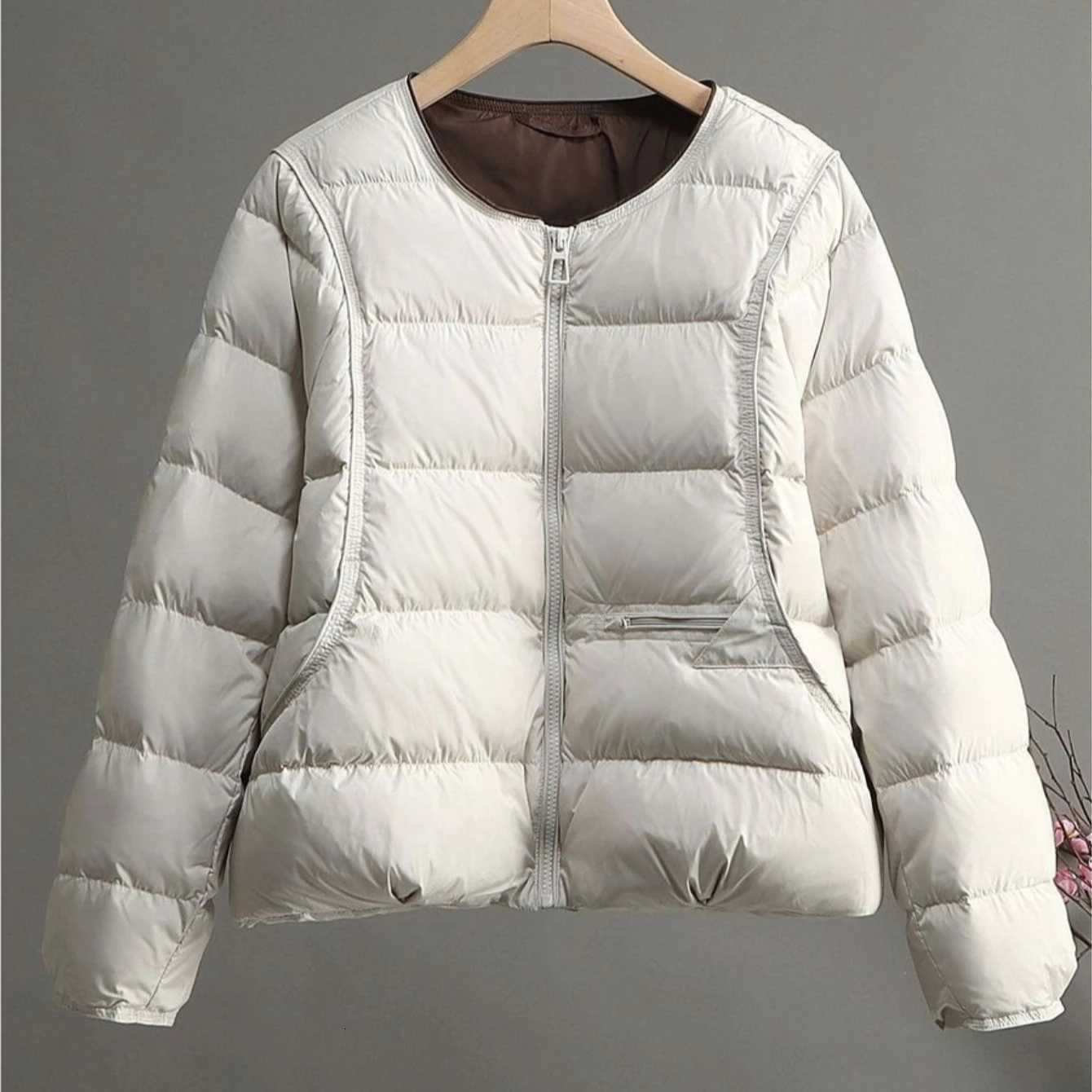 Women's Down Parkas Cozy Everyday Zip-Up Quilted Cotton Jacket Round Neck Long Sleeve Lightweight Puffer Coat Women's Loose Warm Outerwear