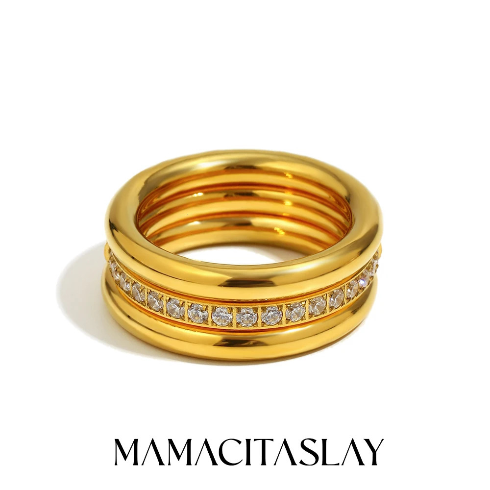 MamacitaSlay 316L Stainless Steel Zircon Ring 3PCS Waterproof 18K Gold Plated Ring Womens Classic Jewelry High Quality Gifts 261017