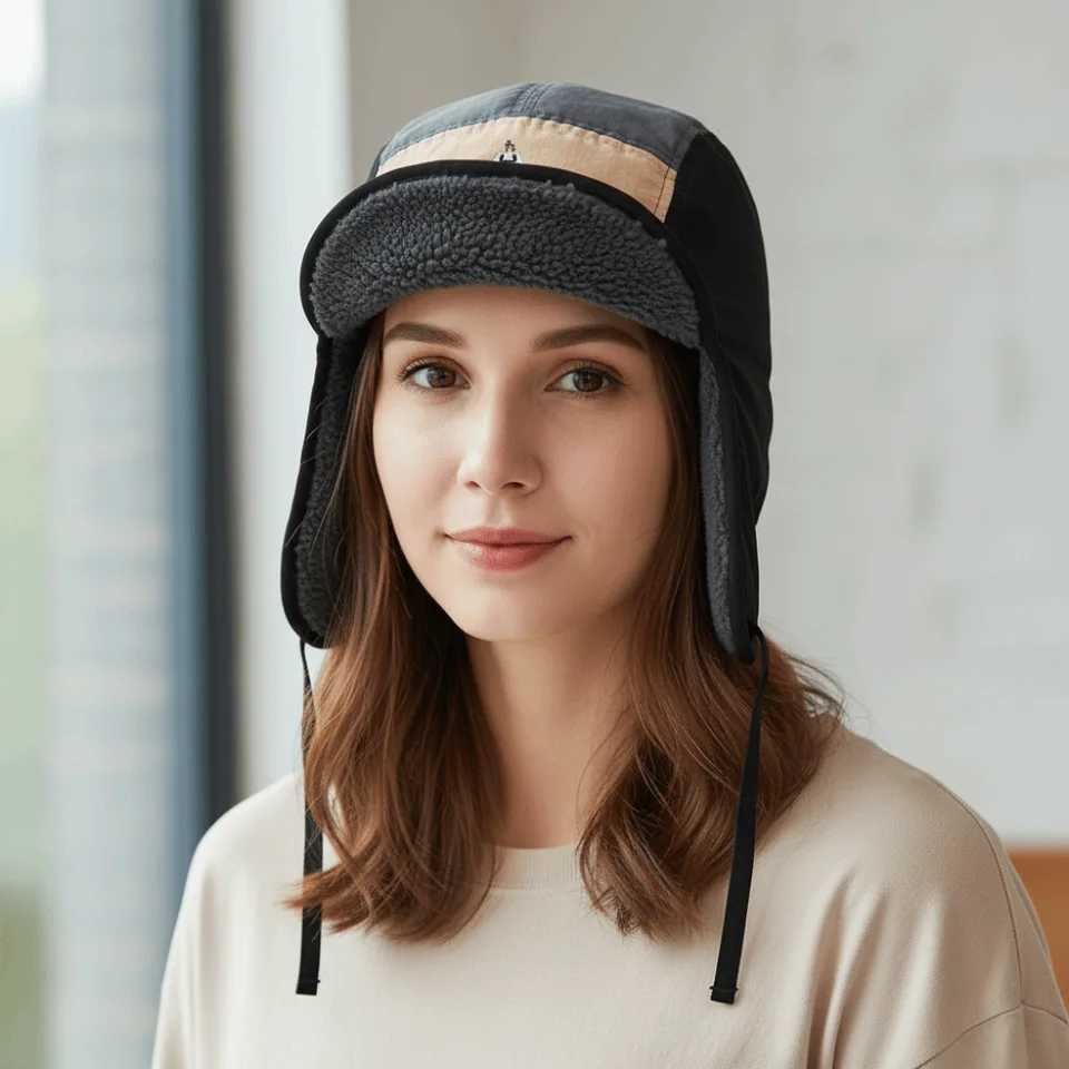 Trapper Hats Japanese Style 5-Panel Color Matching Winter Bomber Hats Fleece Warm Retro Cycling Cap Ear Protection Lei Feng Hat Autumn WinterT261017