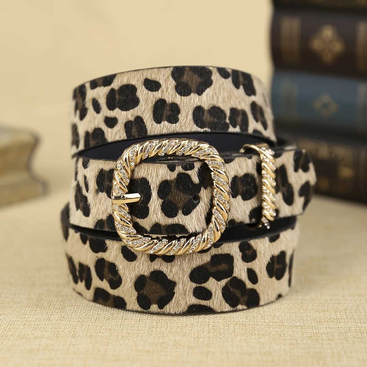1 Women's Leopard Print PU Belt with Gold Buckle Bohemian Style Fashionable Introverted Atmospheric Simple S261017SDDD