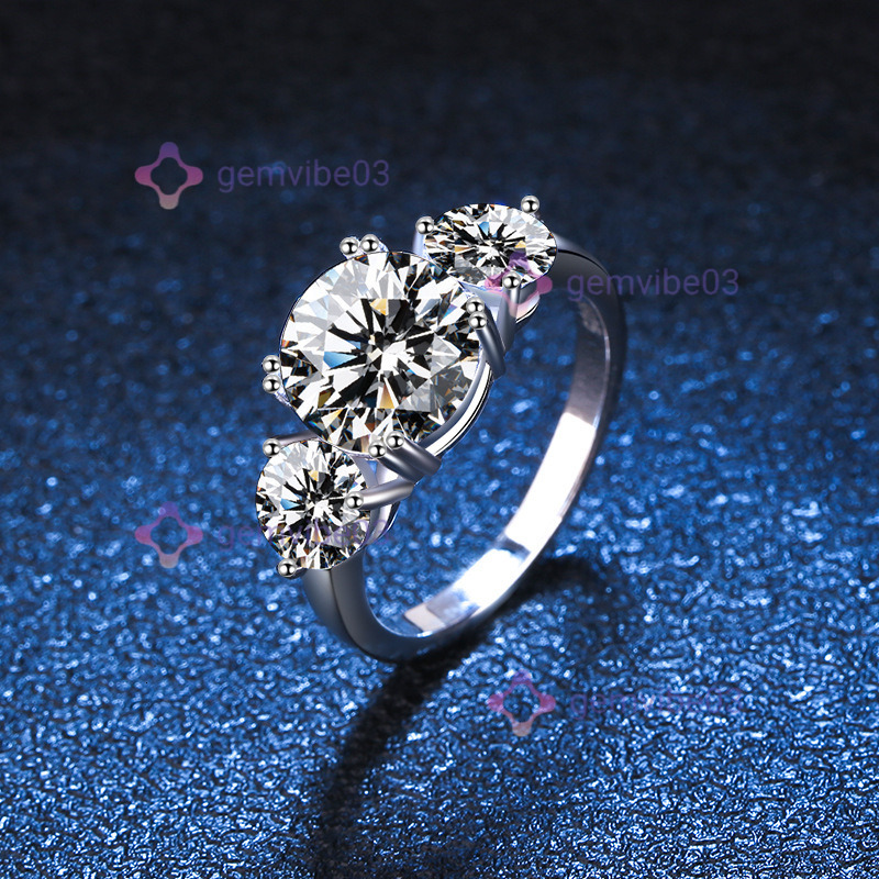 s925 sterling silver women's ring, platinum-plated, European and American style, three birthstones, moissanite, in autumn wedding holiday gift