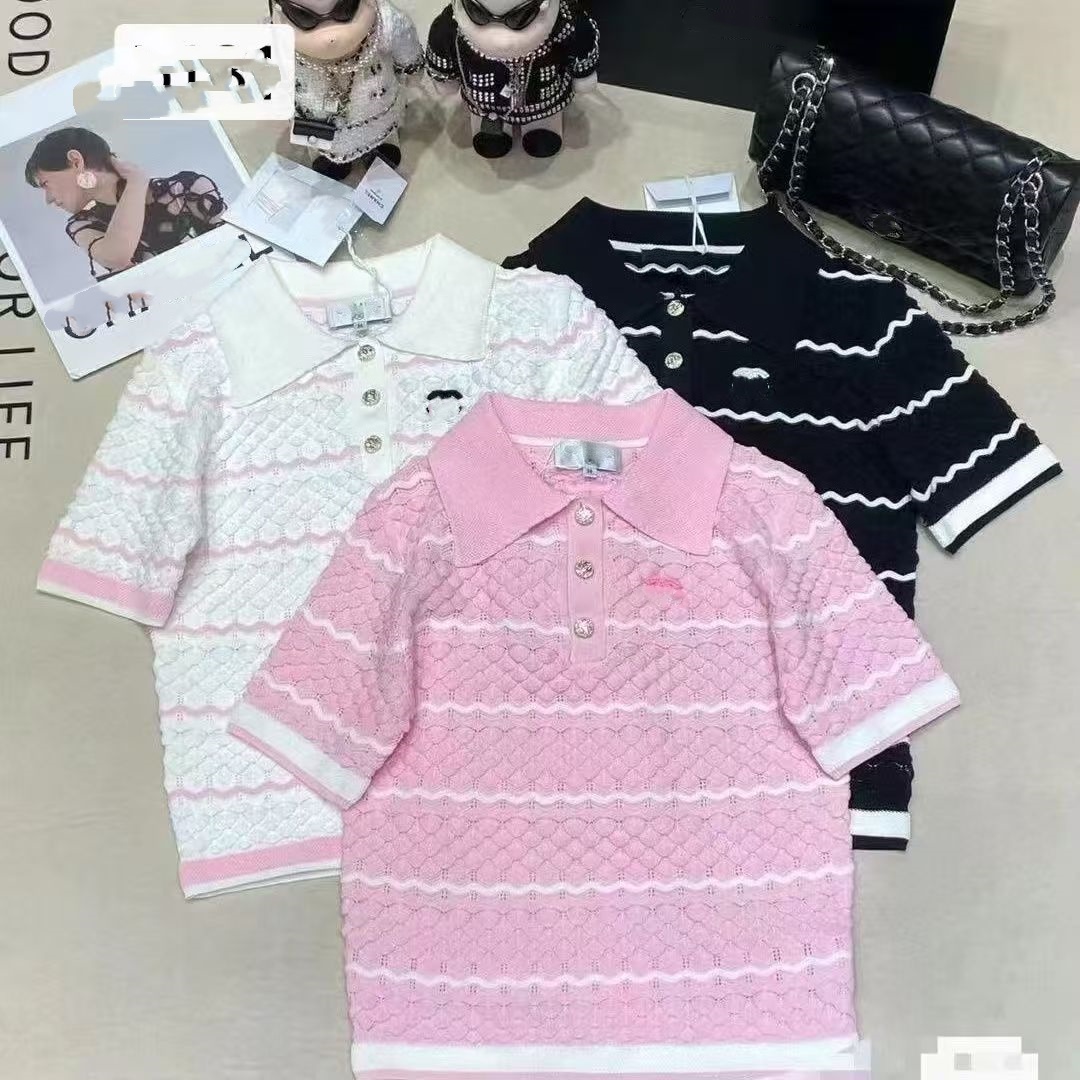 Women's Sweaters Paris designer Cc Spring/summer short sleeve women's top polo knit letter embroidered pullover high quality women's