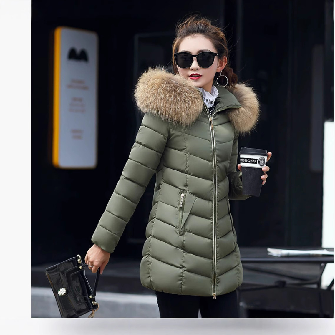 Luxury Brand Designer Clothes New Korean-Style Winter Cotton Coat For Women, Mid-Length, Slim Fit, With A Large Faux Fur Collar, And A Thick, Padded