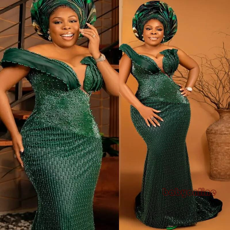 Dark Green Classic Prom Dress Mermaid Evening Dresses Formal Gowns One Shoulder Flora Illusion Beaded Lace Crystals Birthday Second Reception Gown A